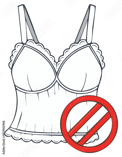 Vector illustration of a banned camisole with a red prohibition symbol for a dress code violation