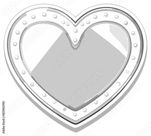 Modern metallic heart shape with studs and a gray shadow