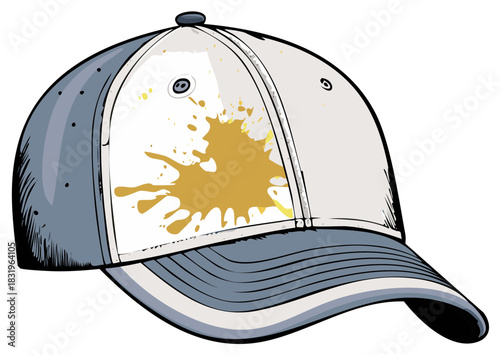 Baseball cap with a splash of color on it, unique accessory for hip style, cartoon