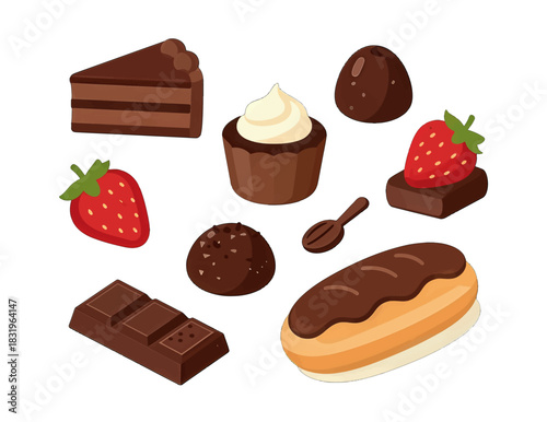 Delicious Chocolate Desserts and Strawberries Illustration