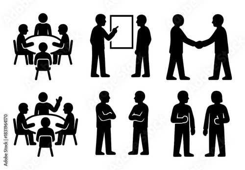 Silhouettes illustrating business communication and team collaboration
