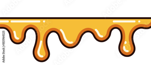 Dripping golden caramel with a smooth glossy texture