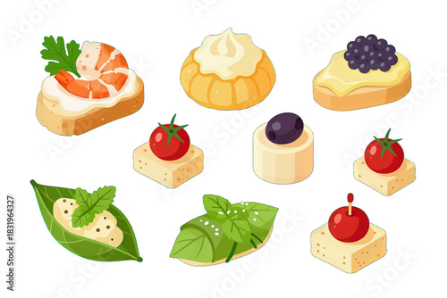 Delicious assortment of gourmet appetizers in vibrant colors