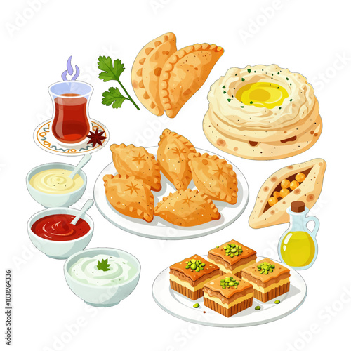 Delicious Middle Eastern Appetizers and Desserts with Sauces