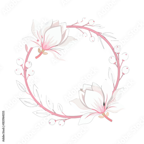 Elegant Floral Wreath with Pink Magnolias and Berries