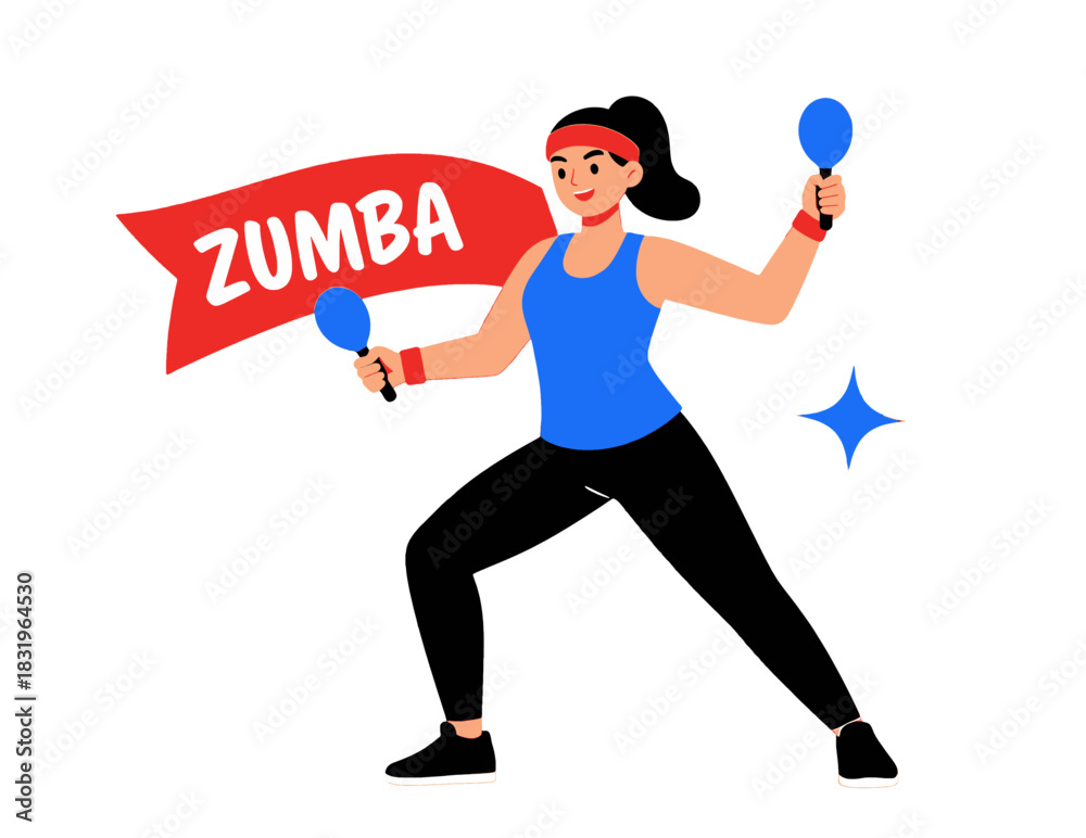 Fototapeta premium Energetic Woman Dancing Zumba with Maracas