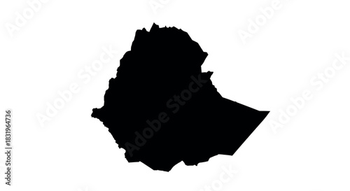 Black silhouette map of ethiopia on white background