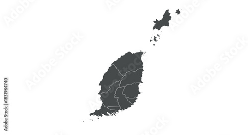 Grenada country map with parishes in minimalist silhouette style