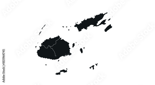 Fiji silhouette map in black on white background for geographic design