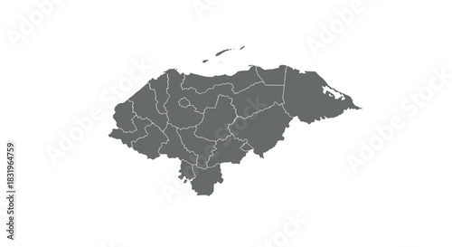 Honduras map with borders in grey silhouette style on white background
