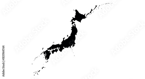 Silhouette map of japan on white background