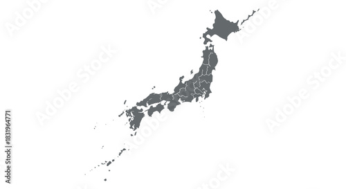 Monochrome map of japan with prefecture divisions