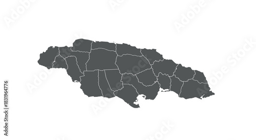 Jamaica map silhouette with detailed parishes on white background