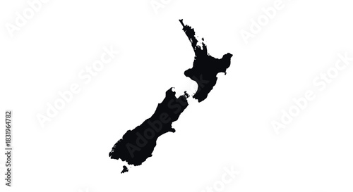 New zealand country silhouette on white background: elegant black outline