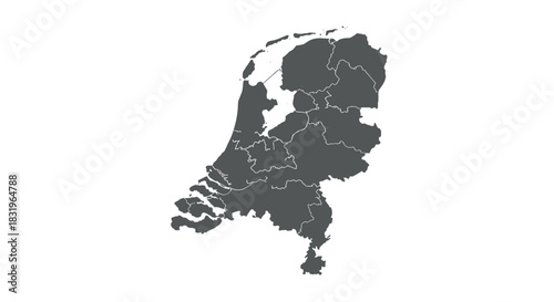 Minimalist silhouette map of the netherlands with provinces outlined