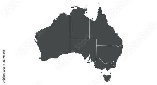 Minimalist map of australia with state borders in dark silhouette style