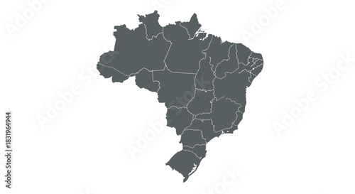 Simplified map of brazil with state borders in gray silhouette style