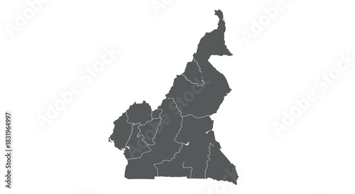 Cameroon map outline with provincial borders in grey silhouette style