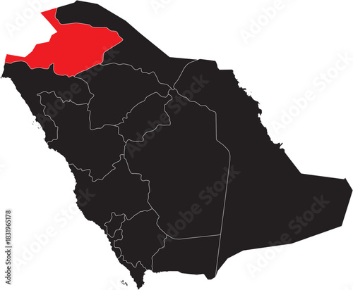 Jouf Province Region on Map of Saudi Arabia Editable Vector