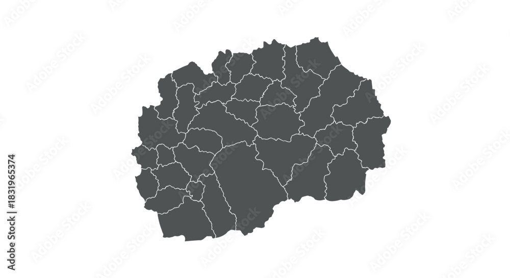 Naklejka premium North macedonia map with regions in dark gray silhouette style on white background