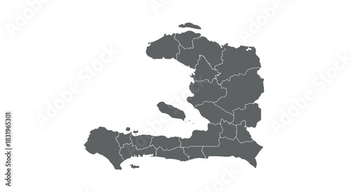 Gray map of haiti with distinct regional borders in silhouette style