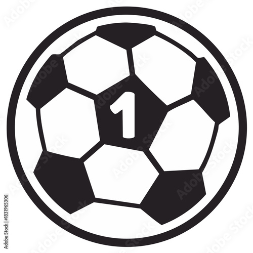 Soccer ball icon with number one for first place winner or championship emblem