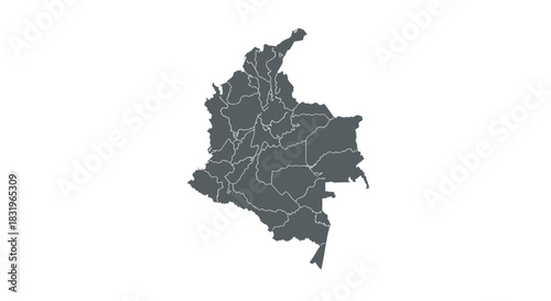 Colombia map with regions in dark silhouette style on white background