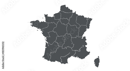 Outline map of france with regions and borders
