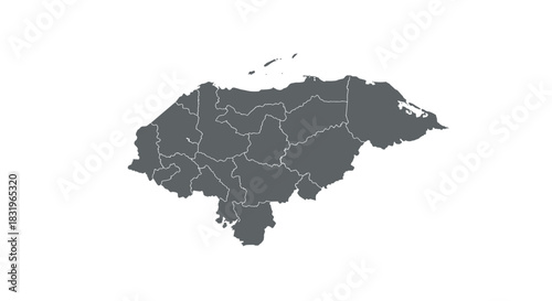 Honduras map with provinces in grey silhouette style on white background