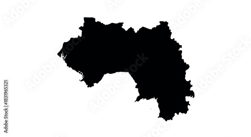Silhouette map outline of guinea country in black on white background
