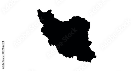 Black silhouette of iran map on white background with isolated design element