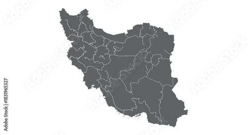 Dark gray silhouette map of iran with detailed provincial borders
