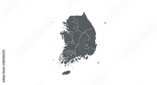 South korea outline map with provincial borders on white background