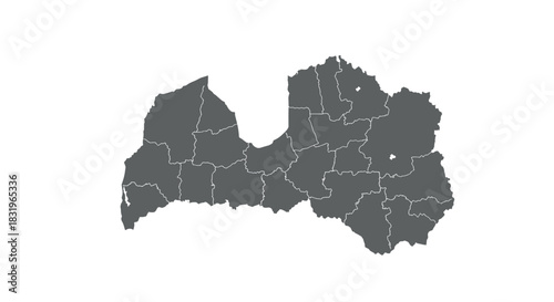 Latvia outline map with administrative divisions in dark grey silhouette style