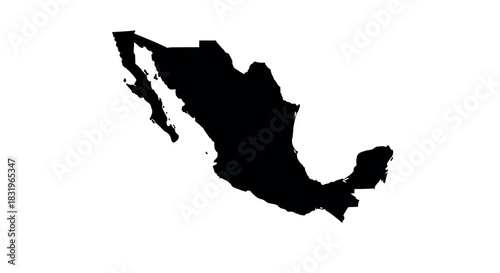 Detailed black silhouette map of mexico on white background