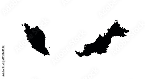 Malaysia silhouette map: peninsular and borneo outlines