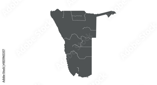 Namibia map with region borders in simple grey silhouette