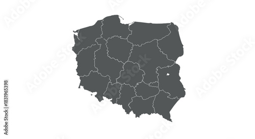 Detailed map of poland with regional borders in silhouette style