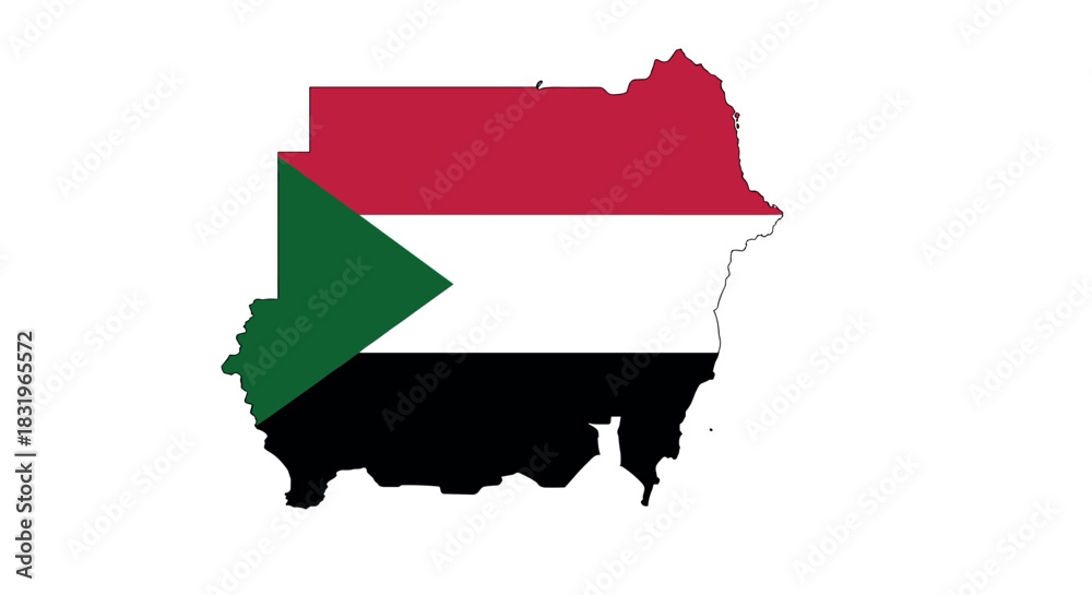 Fototapeta premium Sudan map with flag colors: red, green, black, and white on white background