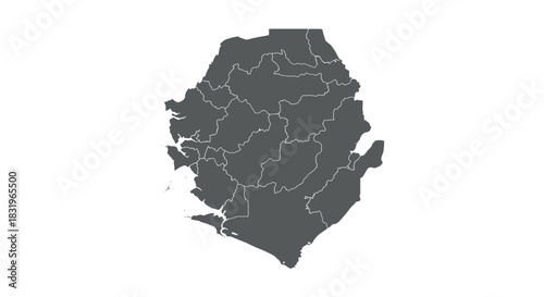 Sierra leone map outline with region borders on white background