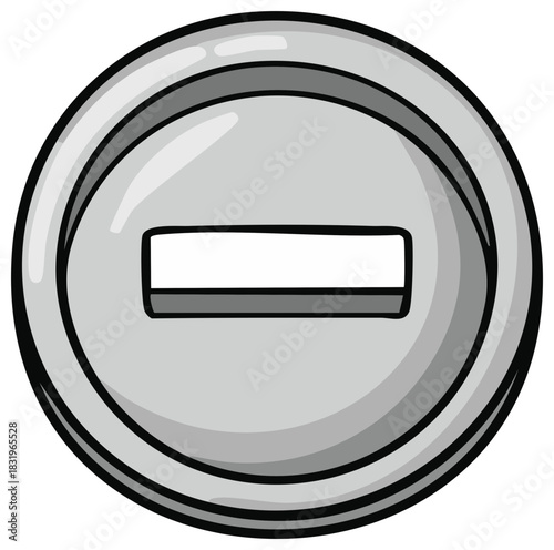 Metallic Round Minus Symbol Illustration Cartoon Style Representing Subtraction or Reduction