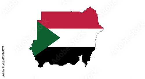 Sudan map with flag colors: red, green, black, and white on white background