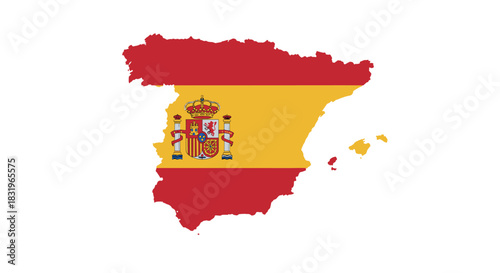 Detailed map of spain with national flag colors and coat of arms