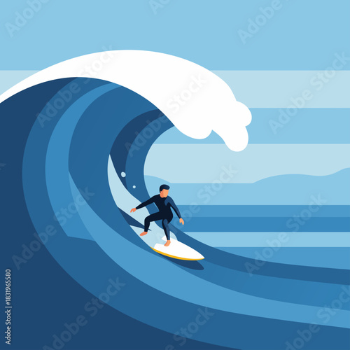 Surfing Wave Ride Flat Illustration