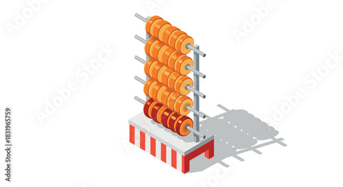 Isometric abacus with colorful beads on white background