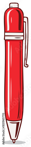 Simple illustration of a red retractable ballpoint pen with a clip
