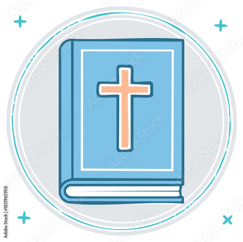 Book with Cross Illustration in Circle Christian Religious Symbol