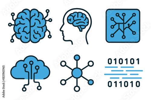 Futuristic brain and ai concept with neural network and data binary elements