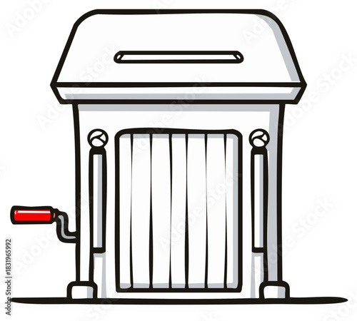 Cartoon Illustration of a Vintage Ice Cream Cart with a Hand Crank and Slot