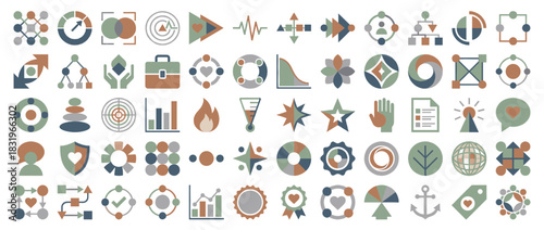 Business and productivity icons set. including arrow, clock, graph, health, document, gear, communication, teamwork and more. Vector collection